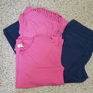 Pants with two pink shirts